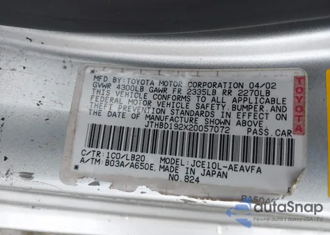 2002 Lexus Is 300 z USA, uszkodzony, nr VIN JTHBD192X20057072